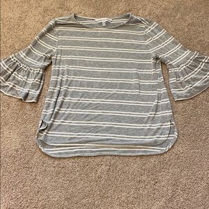 cupcakes and cashmere grey and white blouse